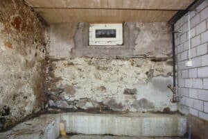 Feuchte Mauer im Keller vor der Sanierung