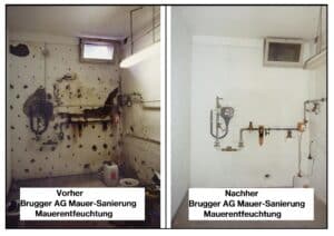 Vor der Sanierung und Nach der Sanierung von Brugger AG Mauer-Sanierung Mauerentfeuchtung