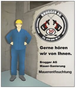 Brugger AG Mauer-Sanierung Mann mit Signet