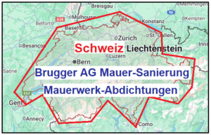 Schweizer Karte, das Arbeitsgebiet der Brugger AG Mauersanierung