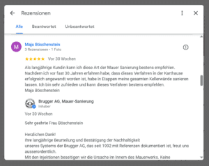 Bild von Google Rezensionen Brugger AG Mauersanierung Mauerentfeuchtung