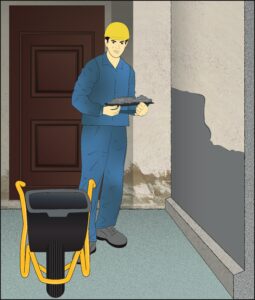 Nach der Horizontalsperre wird das Mauerwerk neu verputz.